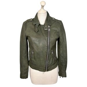 Doma Leather Moto Jacket in Green